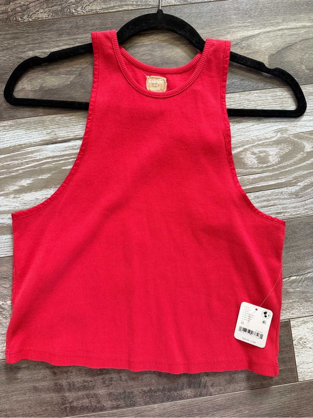 Free People Red Ribbed Cropped Tank Top